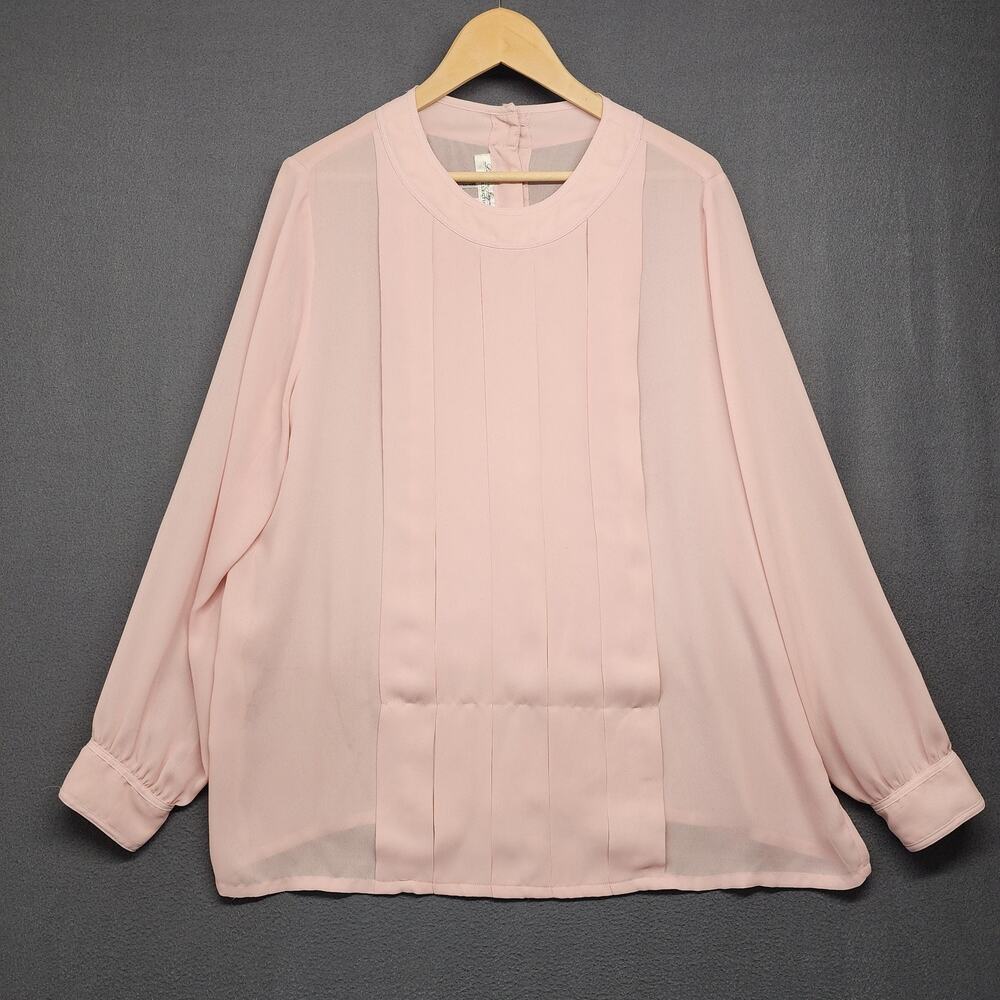 Laura & Jayme Too Shirt Womens 18W Pink Pleated Long Sleeve Button Back Blouse